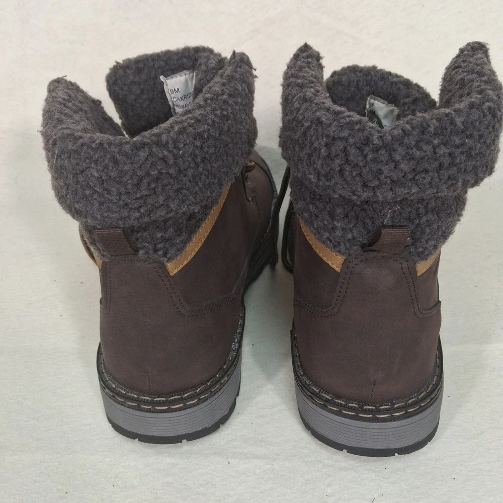 Eddie Bauer Oakridge Boots Mens 9M Brown Faux Shearling Lined Lace Up Cap Toe